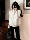 Soft Glutinous Gentle Wind Simple Casual Languid Lazy Feeling White Vest Woman 2025 Winter Collar Plush Sweater Open Shirt