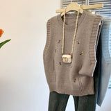 Special Counter Withdraws The Ribbon Design Embroidered Flower Vest 2025 New Shirt Folded Knitted Vest
