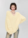 Milk Fufu White Marinade V Collared Sweater Women In Autumn And Winter Soft Languided Knitted