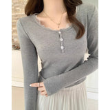 Pure Desire Low Collar Collar Collar Long-Sleeved T-Shirt Girl Spring And Autumn Lace Splicing Hottie Inside Slim Tops Bottom Shirt