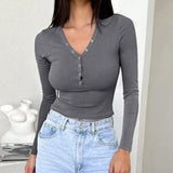 Dili 2025 Autumn And Winter Y2K Women's Temperament Solid Color Long-Sleeved Top