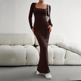 Dili Women's Dress Kardashian Ins Sexy Wind 2025 Autumn Collar Long-Sleeved Knitted Dress