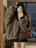 Mountain Carving Large-Size Retro Double-Sided Wear With Velvet Hooded Coat Women Winter Loose Warm Top
