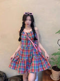 Colored Lattice Dopamine Sling Dress Women's Spring 2026 New Loose Thin Sweet Temperament Skirt