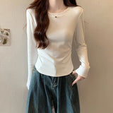 Pure Cotton Long-Sleeved Bottom Shirt Women's Autumn And Winter 2026 New Curved Hem Irregular T-Shirt With Velvet Top