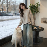 Irregular Design Feel Oat Color Knitted Sweater Women's New Autumn And Winter 2025 Unique Super-Looking Top