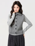 Grey Half-Neck Knitted Horse Clip Cardigan Sweater Women's Autumn And Winter Two Wearing Thick And Stacked Vest Shoulder Loose Top