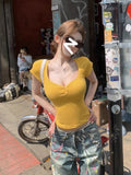 Peach Heart Collar Pure Want To Repair Short-Sleeved T-Shirts For Girls Summer New Small Short Thin High-End Chic Top