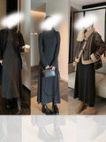 Winter Thicker Two High-Collar Knitting Dress Women Autumn And Winter Black Long Sleeve Slimming Long