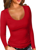 2025 Lady Collar Collar T-Shirt Basic Solid Long-Sleeved Bottom Shirt