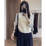 Fake Two Stripes Spliced Knitted Long-Sleeved Shirt Women's Spring And Autumn New Leisure College Style Stacking Cloth