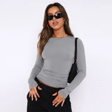 Women's Y2K Burst Long-Sleeved T-Shirts With Breathable Nylon Tight-Up Hotties Umbilical Short-Squeer Bottom Shirts