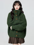 Green Turtleneck Sweater Coat Women's Autumn And Winter 2025 Winter New Warm And Thick Collar Knitted Cardigan Top
