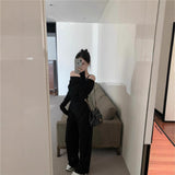 High-Level Temperament Suit Women 2025 New Autumn And Winter Word Shoulder Long Sleeve Tops Wide Legs Long Pants Two Sets