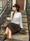 Striped Half-Neck Knitted Thick Coat 2026 Autumn And Winter Loose Design Long-Sleeved Top