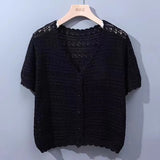 White Hollow Knitted Cardigan Girl Thin Long-Sleeved Ice Silk Shawl With Sling Skirt Air-Conditioning Shirt Summer