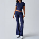 Dili Women's Clothing 2025 Spring And Summer Leisure Solid Color Repair Short Sleeve Long Pants Set