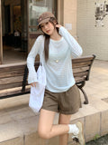Blue Round Neck Stripes Crash Cool Long-Sleeved Hoodie T-Shirt Girl Summer Slim Lazy Blouse