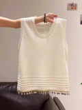National Wind Characteristics Twilight Knitted Vest Woman 2025 New Wide Summer Wear High-End Sleeveless Top