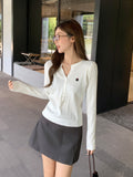 White Half-Neck Embroidered Long-Sleeved Knitted Shirt With Women 2026 Autumn And Winter New Design Sense Thin Bottom Top