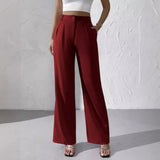 New Elegant Solid Color High-End Hanging Broad Leg Trousers Straight Suit Trousers Trousers Women's Pants