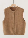 Vintage Gray Single-Dcupuncture Knitted Vest Women's Autumn And Winter New Loose Thin Sleeveless Sweater Outside The Shoulder