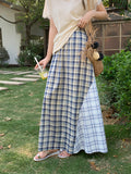 Blue Lattice Half-Dress Woman 2026 Spring And Summer Set Design Bump Color Splicing High Waist Hanging Feeling A Word Long Skirt