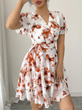 Dili Leisure Vacation Printed Short Sleeve Cake Dress Dress Women's Dress 2025 Spring/Summer