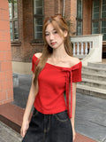 2026 Summer Super Beautiful A Beautiful Word Love Bow Red Short-Sleeved T-Shirt Girl Slime Top