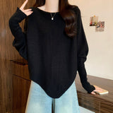 High-End Feel Gray Wears Gray Knitted Sweater Women's Autumn Dress Large Fat Mm Irregular Bat Sleeve Top