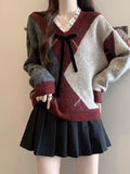 Wine Red Ringge Sweater Women 2025 Autumn And Winter New Fat Mm Lace V-Neck Knitted Cotton Dress Retro Maillard Top