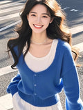 Blue Fake Two Design Knitted Sweater Women's 2025 Spring Dress New Wear Cool Twig Sister Top