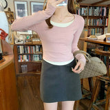 Design Fake Two Long-Sleeved T-Shirt Girls Early Spring 2026 New Pure Desire Shirt Inside The Bottom Shirt