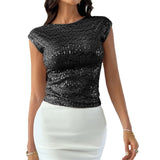 Dili 2025 Spring And Summer Top Women's Sexy Bare Back High-End Sleeve Party Short-Sleeved Top Woman
