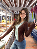 Fake Two Splicing Double-Necked Long-Sleeved Knitted Shirt Women 2026 Early Autumn New Single-Dcupuncture V-Necks On The Shoulders