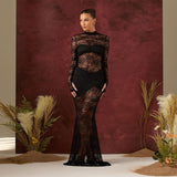 Spring And Summer New Fashion Round Collar Splicing Perspective Hollow Sexy Hot Girl Tight Dress Woman