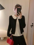 Pure Round Collar Button Long-Sleeved Knitted Cardigan 2026 Autumn Doll Collar Bow Sling Waistcoat