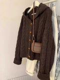 Millard Horn Buckle Hooded Cardigan Sweater Women Autumn And Winter Gentle Ja Sycafang Knit Coat Soft Glutinous Outside Put On