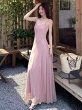 French Pink Sling Skirt Sleeveless Dress Women's Summer Small Net Yarn Waist Temperament Seaside Holiday Long Skirt