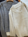 Vintage Apricot V-Necked Simple Sweater Women's Autumn And Winter Senior Sense Thin Inside The Bottom Knitting Top