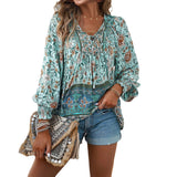 Dili 2025 Autumn And Winter Bohemian Holiday Wind Cotton Print With Long-Sleeved Top Shirt For Women