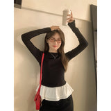 Korean Design Fake Two Lotus Leaf Side Long Sleeve Bottom Shirt Women Autumn And Winter Grinding Plus Plus Thick Warm Small Coat