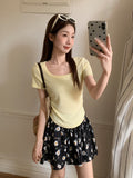 White Shoulder Folds To The Waist Short-Sleeved T-Shirt 2026 Summer New Slimming Hottie Short Top