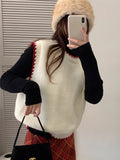 Round Collar Short Korean Gentle Knitted Vest Women 2025 Autumn Design Bump Color Stacked Inside Sweater Vest