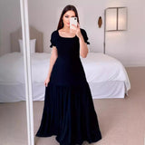 2025 Hot Sales Commuting Solid Color Collar To Pick Up The Stitched Long Dress Dress