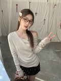 A Word-Collar Tangle T-Shirt Knitted Bottom Shirt Women Spring And Autumn Small Fragrant Style Inside The Body Temperament Long Sleeve Beautiful Top
