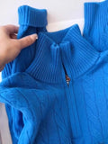 High-Level Klein Blue Half Zipper Sweater Women's Autumn And Winter Large-Size Fat MM Loose Leisure Age Reduction Thin Top