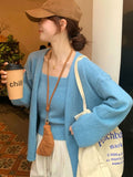 Blue Long-Sleeved Soft-Sleeved Knitted Cardigan Women's Autumn 2025 New Korean Loose Lazy Sweater Coat Top
