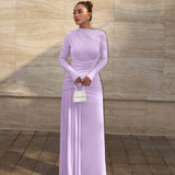 New Fashion Solid-Colored Round-Neck Long-Sleeved Wrinkled Dress In Autumn/Winter 2025
