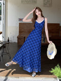 Beautiful Klein Blue Lattice Dress Women's Summer 2026 New Pure Sweet Spicy Wind Throwing Dress
